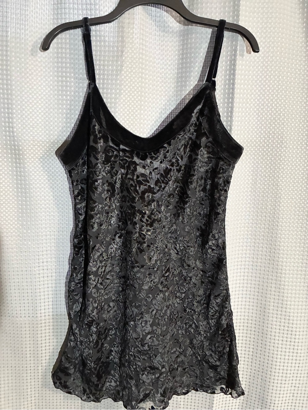 Victorias Secret Black Lace Slip Dress Sz L Adj Straps Velour Vintage Gold Label